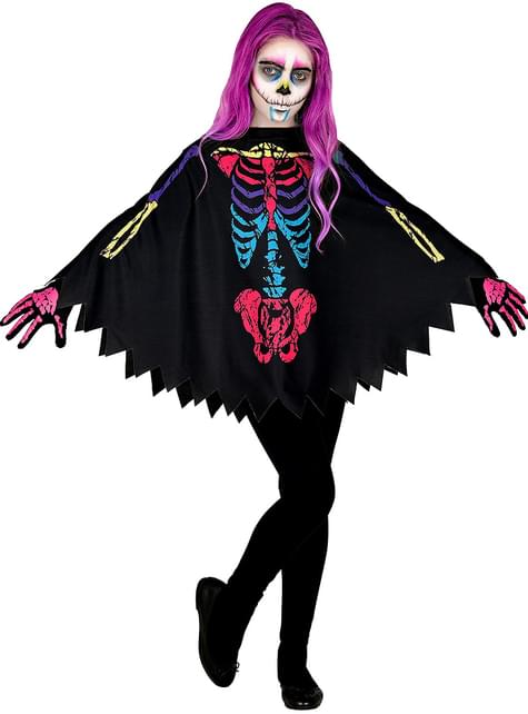 Poncho de esqueleto colorido para niños - Widmann | Funidelia