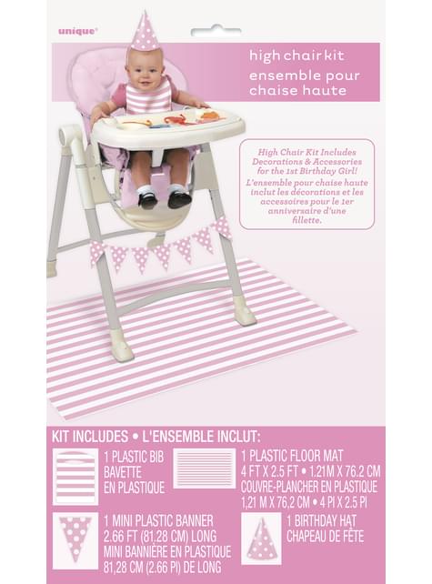 Set de 1º cumpleaños rosa y blanco - Unique | Funidelia