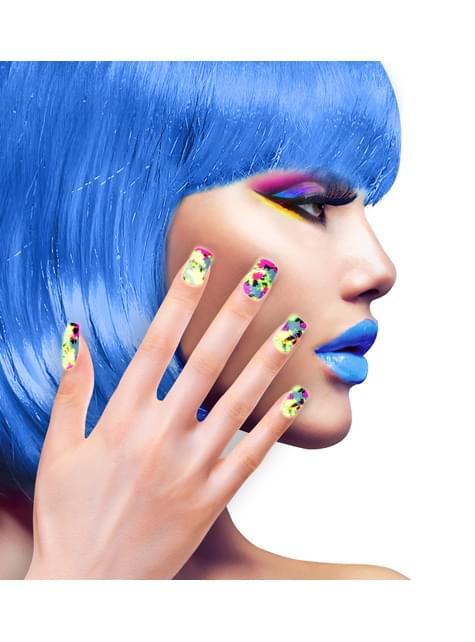 Set de 12 uñas mosaico fluorescentes auto-adhesivas - Widmann | Funidelia