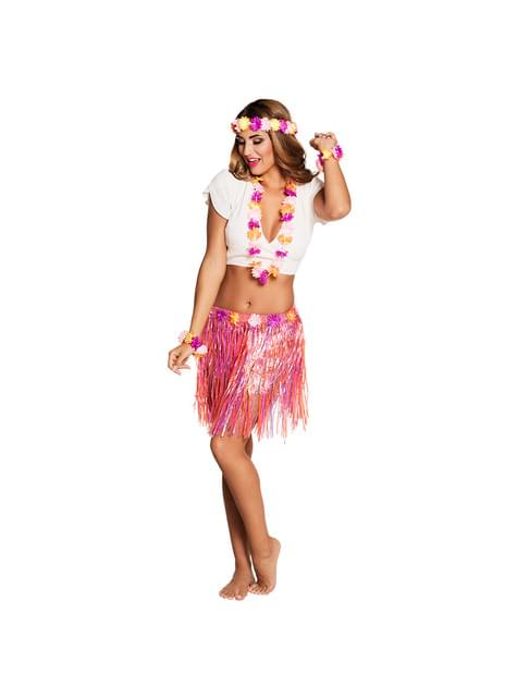 Set Hawaiano tonos fucsias para mujer - Boland | Funidelia