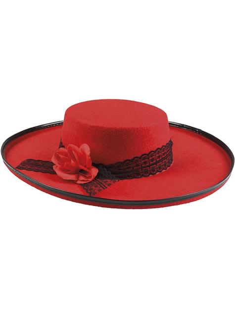 Sombrero cordobés rojo con flor para mujer - Boland | Funidelia