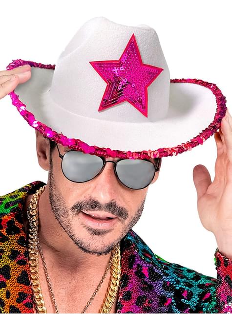 Sombrero de vaquera blanco con estrella rosa - Widmann | Funidelia