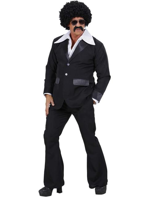 Traje disco negro años 70 para hombre