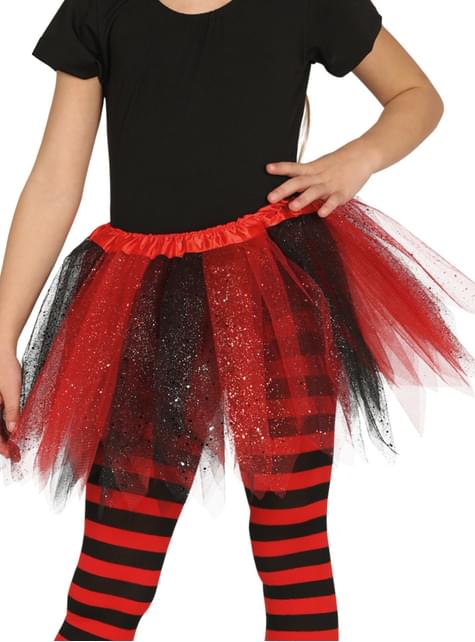 Tutú rojo y negro con brillantina para niña - Guirca | Funidelia
