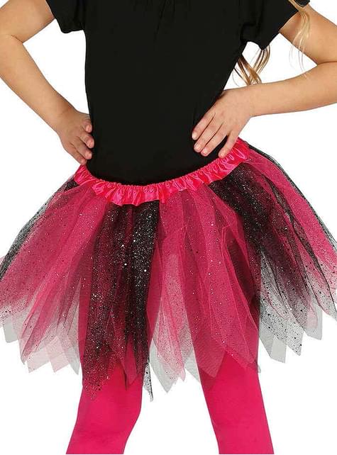 Tutú rosa y negro con brillantina para niña - Guirca | Funidelia