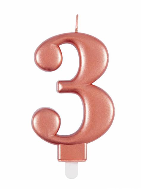 Vela de cumpleaños oro rosa número 3 - Unique | Funidelia