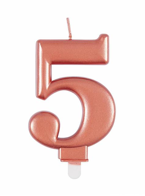 Vela de cumpleaños oro rosa número 5 - Unique | Funidelia