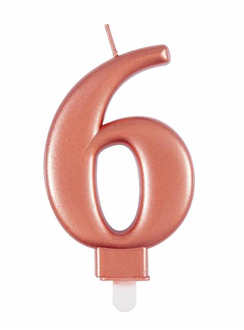 Vela de cumpleaños oro rosa número 6 - Unique | Funidelia