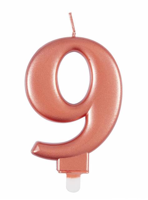 Vela de cumpleaños oro rosa número 9 - Unique | Funidelia