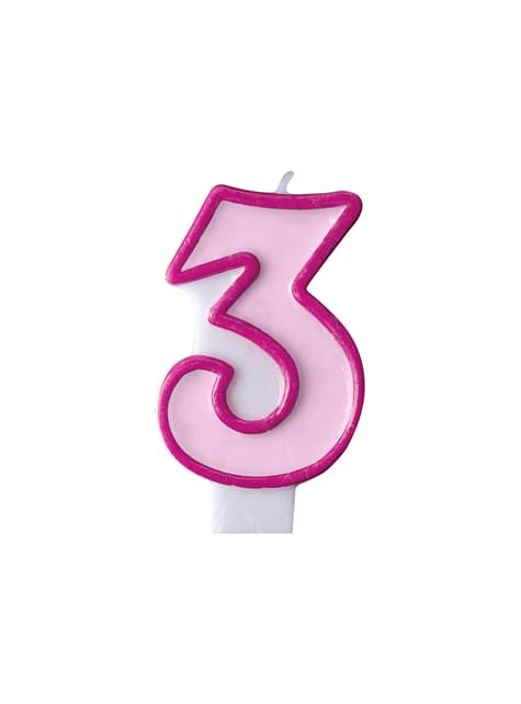 Vela de cumpleaños rosa número 3 - Partydeco | Funidelia