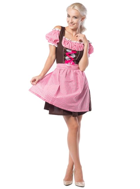 Vestido de bávara rosa y marrón para mujer - Partychimp | Funidelia