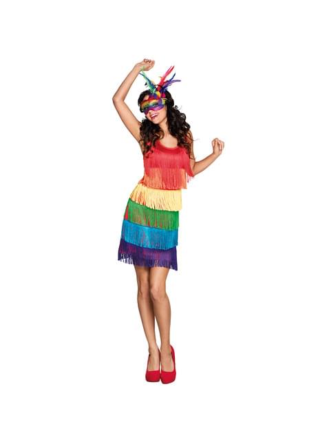 Vestido de flecos multicolor para mujer - Boland | Funidelia