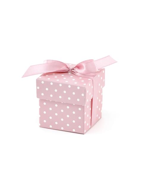10 cajas de regalo rosa con lunares blancos