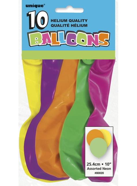 10 globos colores neón variados (25,4 cm) - Línea Colores Básicos - Unique | Funidelia