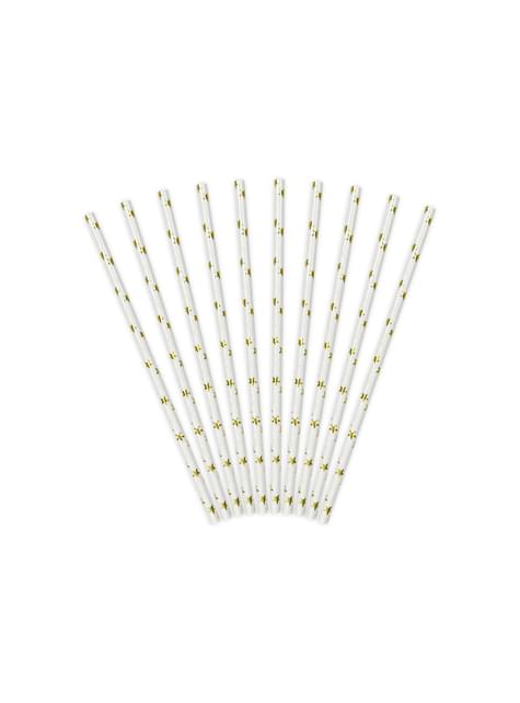 10 pajitas blancas con estrella doradas de papel para nochevieja - Happy New Year Collection - Partydeco | Funidelia