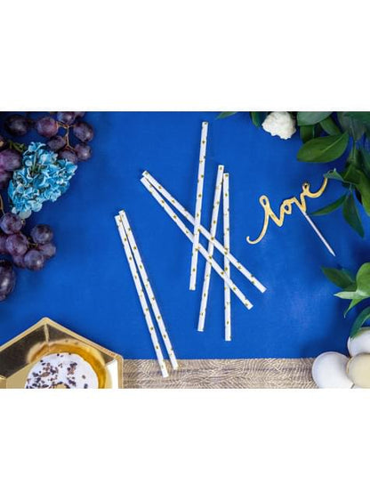 10 pajitas blancas con estrella doradas de papel para nochevieja - Happy New Year Collection - Partydeco | Funidelia