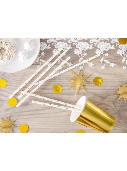 10 pajitas blancas con estrella doradas de papel para nochevieja - Happy New Year Collection - Partydeco | Funidelia