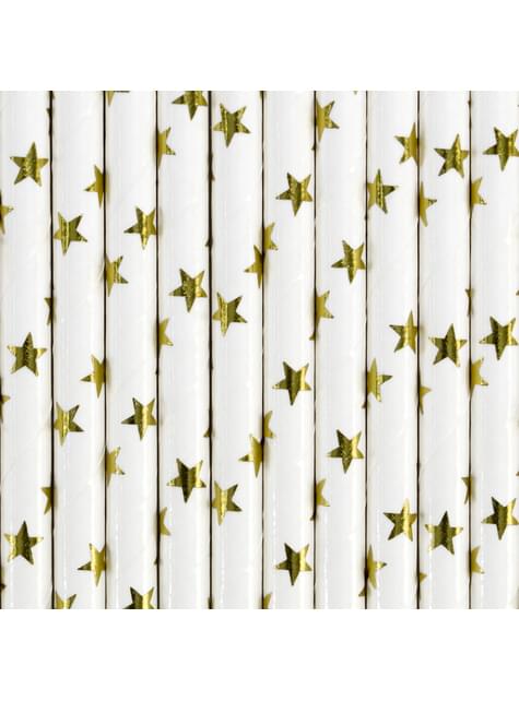 10 pajitas blancas con estrella doradas de papel para nochevieja - Happy New Year Collection - Partydeco | Funidelia