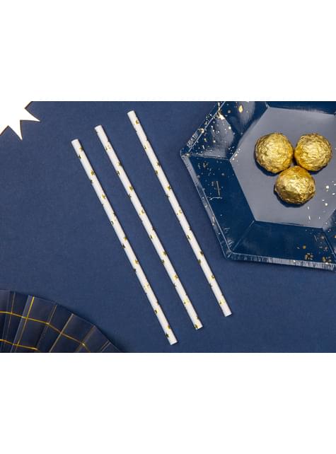 10 pajitas blancas con estrella doradas de papel para nochevieja - Happy New Year Collection - Partydeco | Funidelia