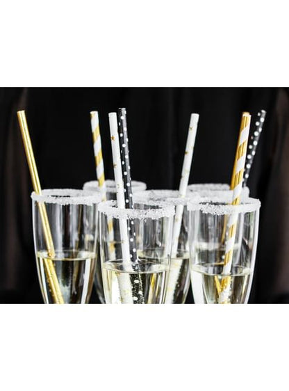 10 pajitas blancas con estrella doradas de papel para nochevieja - Happy New Year Collection - Partydeco | Funidelia