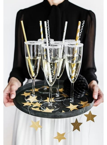 10 pajitas blancas con estrella doradas de papel para nochevieja - Happy New Year Collection - Partydeco | Funidelia