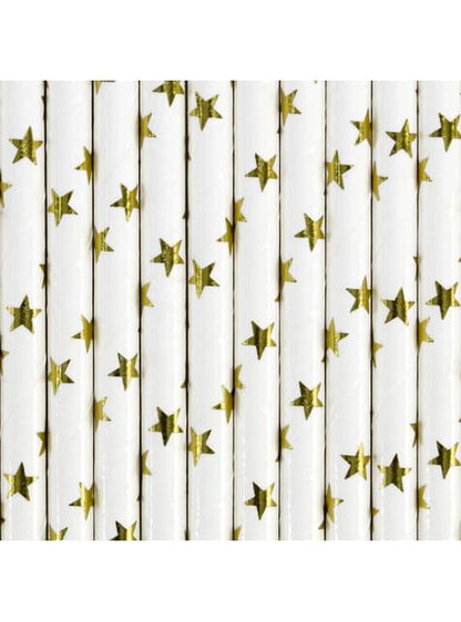 10 pajitas blancas con estrella doradas de papel para nochevieja - Happy New Year Collection - Partydeco | Funidelia