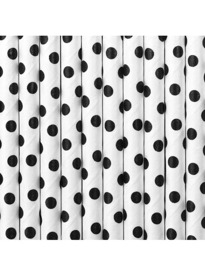 10 pajitas blancas con lunares negros de papel - Meow Party - Partydeco | Funidelia