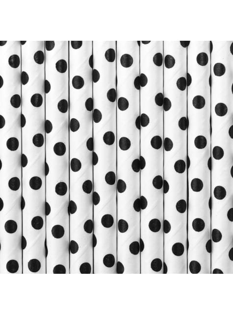 10 pajitas blancas con lunares negros de papel - Meow Party - Partydeco | Funidelia