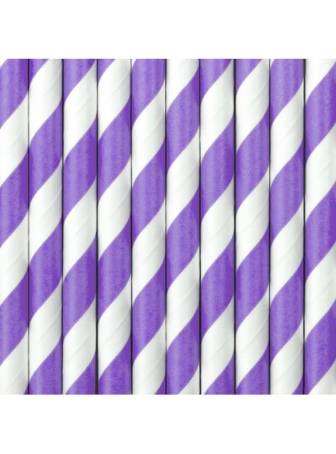 10 pajitas lilas con rayas blancas de papel - Space Party - Partydeco | Funidelia