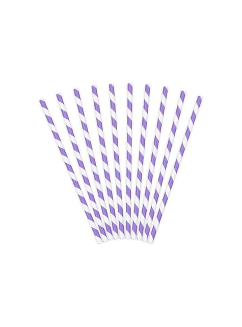10 pajitas lilas con rayas blancas de papel - Space Party - Partydeco | Funidelia