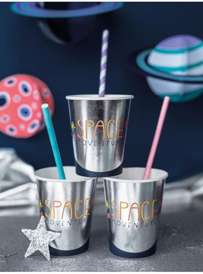 10 pajitas lilas con rayas blancas de papel - Space Party - Partydeco | Funidelia