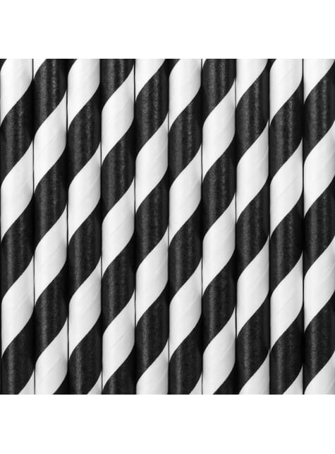 10 pajitas negras con rayas blancas de papel - Pirates Party - Partydeco | Funidelia