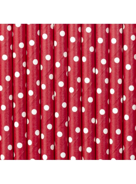 10 pajitas rojas con lunares blancos de papel - Partydeco | Funidelia
