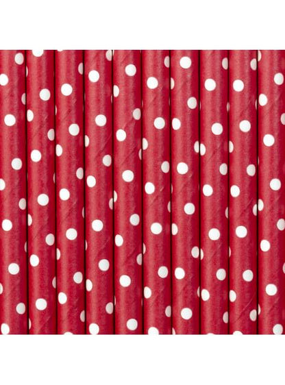 10 pajitas rojas con lunares blancos de papel - Partydeco | Funidelia