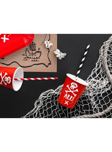10 pajitas rojas con rayas blancas de papel - Pirates Party - Partydeco | Funidelia