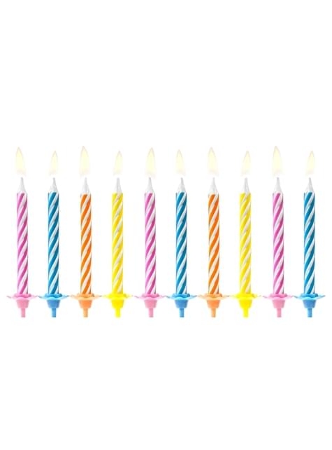 10 velas clásicas colores vivos (6,5 cm)