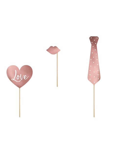 12 accesorios photocall “Kiss the bride!“ oro rosa de boda
