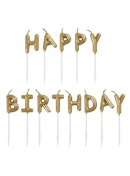 13 velas de “Happy Birthday“ en dorado - Unique | Funidelia