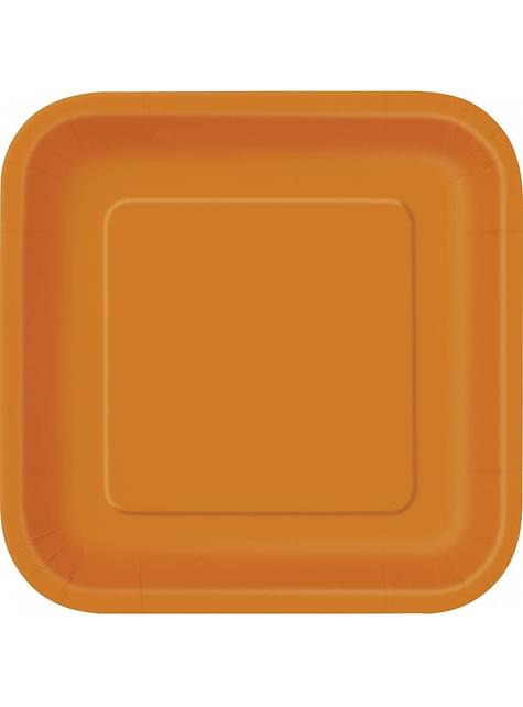 14 platos cuadrados naranjas (23 cm) - Línea Colores Básicos