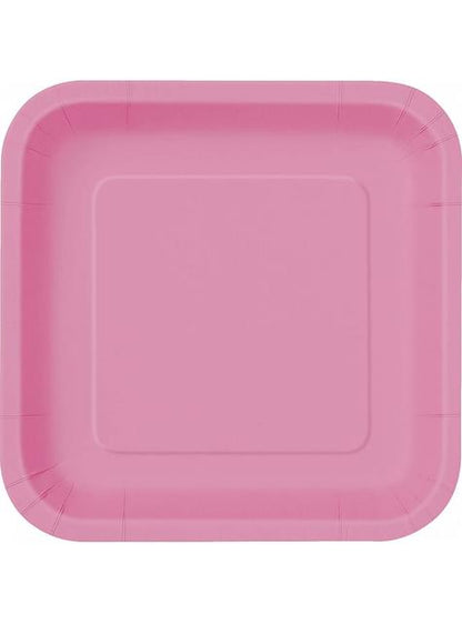 14 platos cuadrados rosas (23 cm) - Línea Colores Básicos - Unique | Funidelia