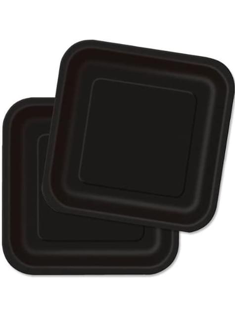 16 platos cuadrados pequeños negros (18 cm) - Línea Colores Básicos - Unique | Funidelia