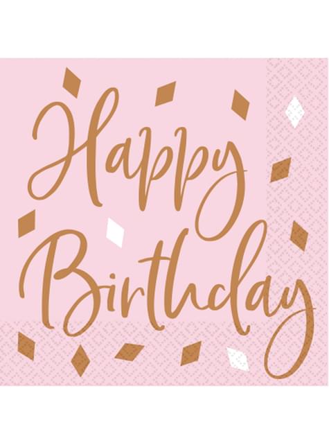 16 servilletas de Happy Birthday oro rosa (33x33 cm)