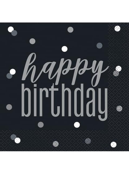 16 servilletas “Happy Birthday“ negras (33x33 cm) - Black & Silver Glitz - Unique | Funidelia