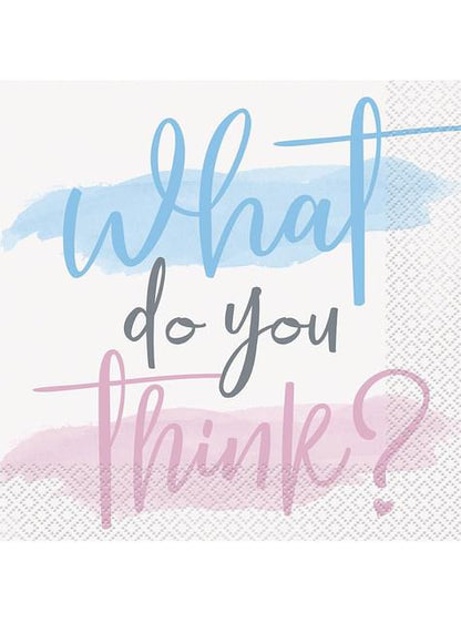 16 servilletas “What do you think?“ (33x33cm) - Gender Reveal Party - Unique | Funidelia