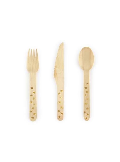 18 cubiertos con estrellas doradas de madera - New Year’s Eve Collection