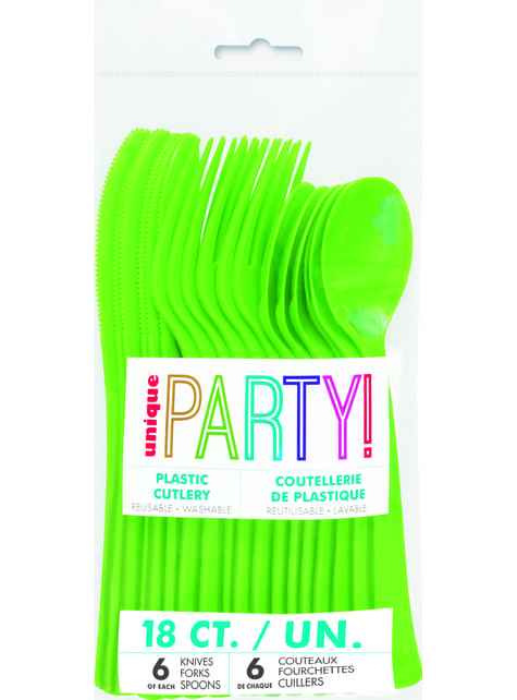 18 cubiertos verde lima de plástico - Línea Colores Básicos