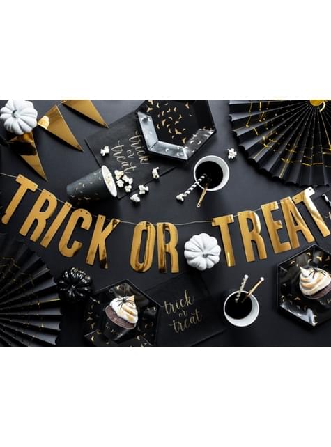 2 Abanicos de papel decorativos negros con araña dorada (32-40 cm) - Trick or Treat Collection - Partydeco | Funidelia