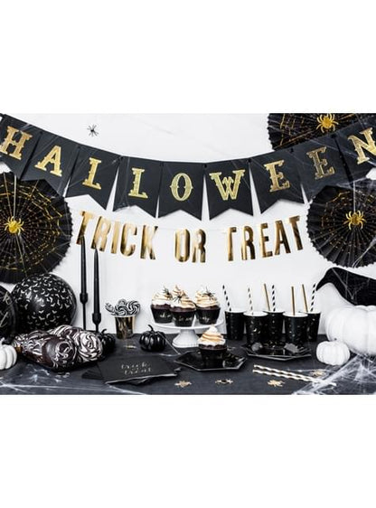 2 Abanicos de papel decorativos negros con araña dorada (32-40 cm) - Trick or Treat Collection - Partydeco | Funidelia