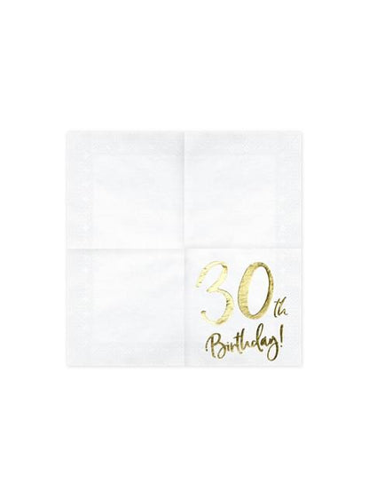 20 servilletas blancas “30th Birthday“ de papel (33x33 cm) - Milestone birthday