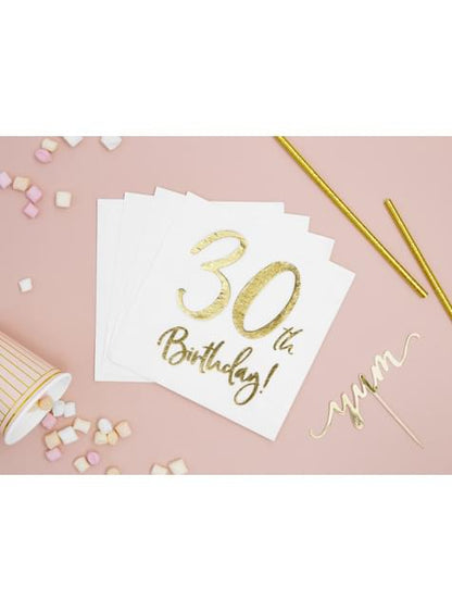 20 servilletas blancas “30th Birthday“ de papel (33x33 cm) - Milestone birthday